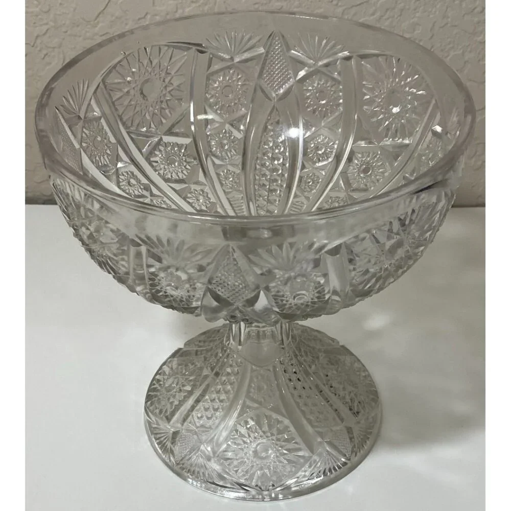 Vintage Etched Crystal Pedestal Compote Bowl Dish Candy Fruit Nuts Collectible - Picture 1 of 7